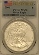 2006 $1 Silver Eagle First Strike MS70