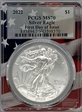 2022 $1 Silver Eagle First Day of Issue Picture Frame Flag MS70