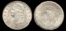 1834 50C Large Date, Small Letters AU58