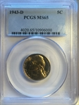 1943-D 5C MS65