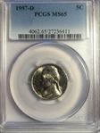 1957-D 5C MS65