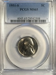 1951-S 5C MS65
