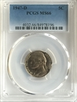 1947-D 5C MS66
