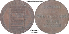 1794 Tkn 1/2P Franklin Press AU53BN