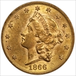 1866 $20 Motto AU55