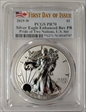 2019-W $1 Silver Eagle Enhanced Rev PR Pride of Two Nations, U.S. Set First Day of Issue PR70