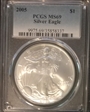 2005 $1 Silver Eagle MS69