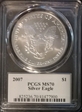 2007 $1 Silver Eagle Cleveland Eagle with Sun MS70