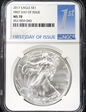 2017 $1 Silver Eagle First Day of Issue ms70