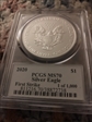 2020 $1 Silver Eagle First Strike Leonard Buckley 1 of 1000 MS70