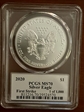 2020 $1 Silver Eagle First Strike Leonard Buckley 1 of 1000 MS70