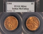 1908 $5 Indian MS64