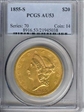 1855-S $20 AU53