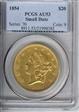 1854 $20 Small Date AU53