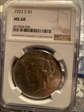 1923-S $1 peace dollar MS60