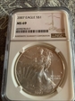 2007 $1 silver eagle MS69