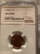 1945-S 1c lincoln cent MS66 RD