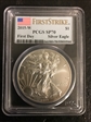2015-W $1 Burnished Silver Eagle First Day - FS Flag Label SP70