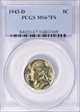 1943-D 5C MS67FS