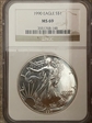 1990 $1 Silver American Eagle  NGC Certified 3551768-148 MS 69