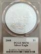 2008 $1 Silver Eagle Jim Peed Signature MS70