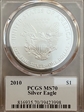 2010 $1 Silver Eagle Jim Peed Signature MS70