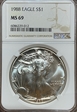 1988 $1 American Silver Eagle NGC # 6086229-012 MS69 