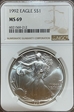 1992 $1 American Silver Eagle NGC # 6021569-212 MS69 