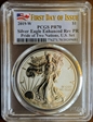 2019-W $1 Silver Eagle Enhanced Rev PR Pride of Two Nations, U.S. Set First Day of Issue PR70