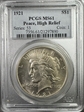 1921 $1 High Relief, Peace MS61