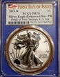 2019-W $1 Silver Eagle Enhanced Rev PR Pride of Two Nations, U.S. Set First Day of Issue PR70