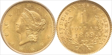 1849 G$1 Open Wreath MS64