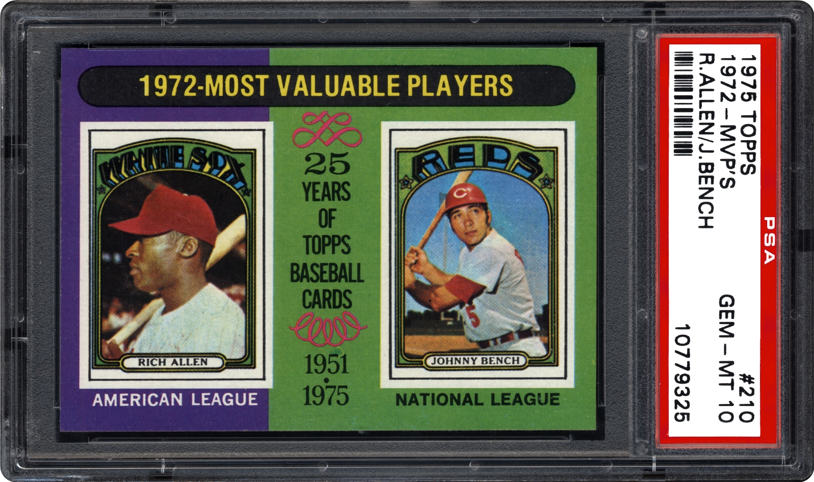 1975 Topps 1972 MVPs (Rich Allen/Johnny Bench) | PSA CardFacts™