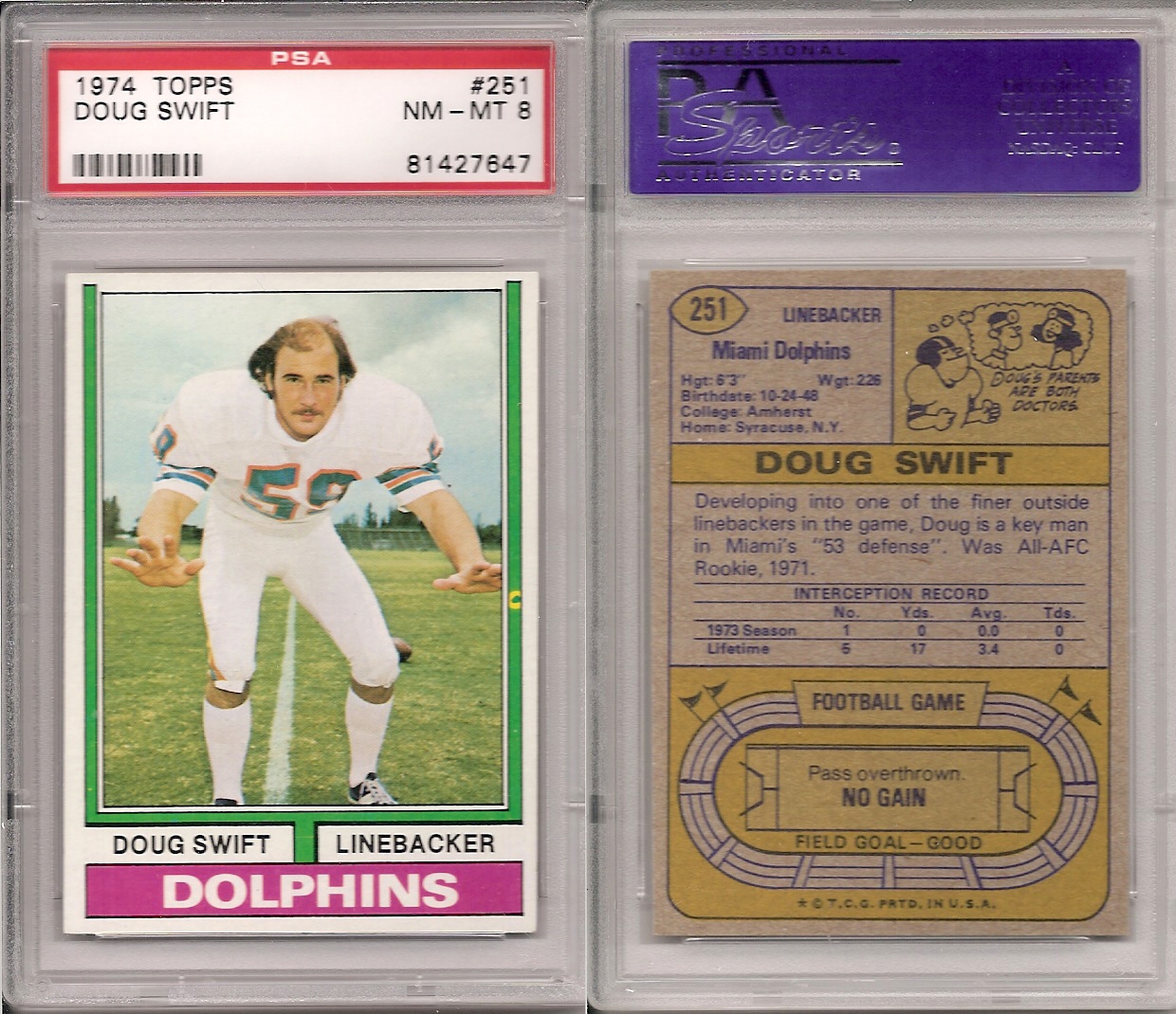 : 1974 Topps # 251 Doug Swift Miami Dolphins (Football