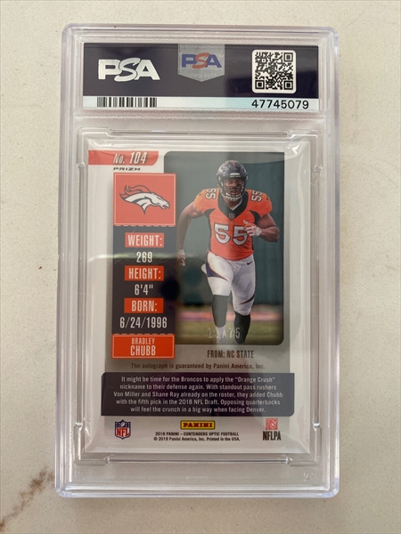 Bradley Chubb Jersey Card Panini Prizm 2018 NFL Football NO 