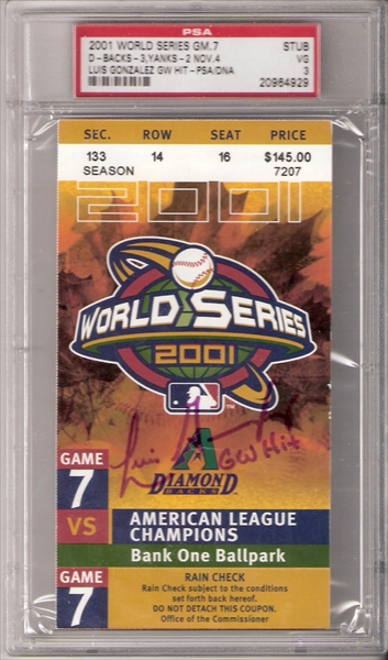 2001 World Series Game 4 ticket stub Derek Jeter Mr. November