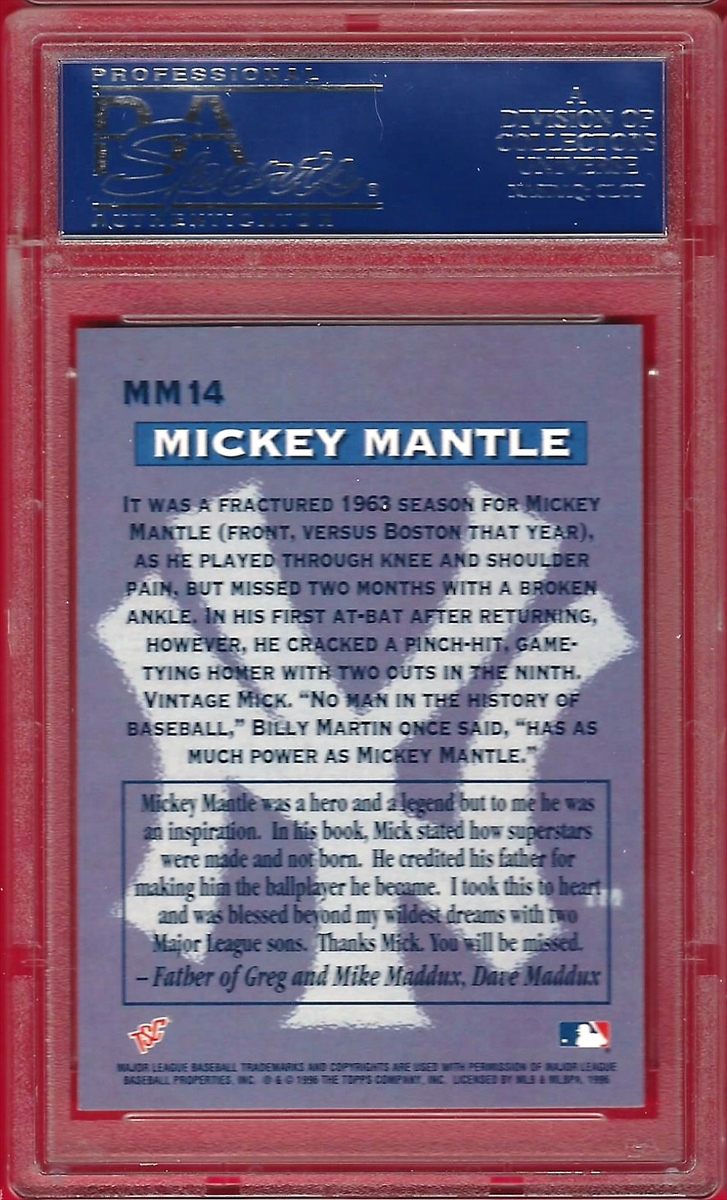  1996 Stadium Club Mantle Baseball Card #MM2 Mickey Mantle :  Collectibles & Fine Art