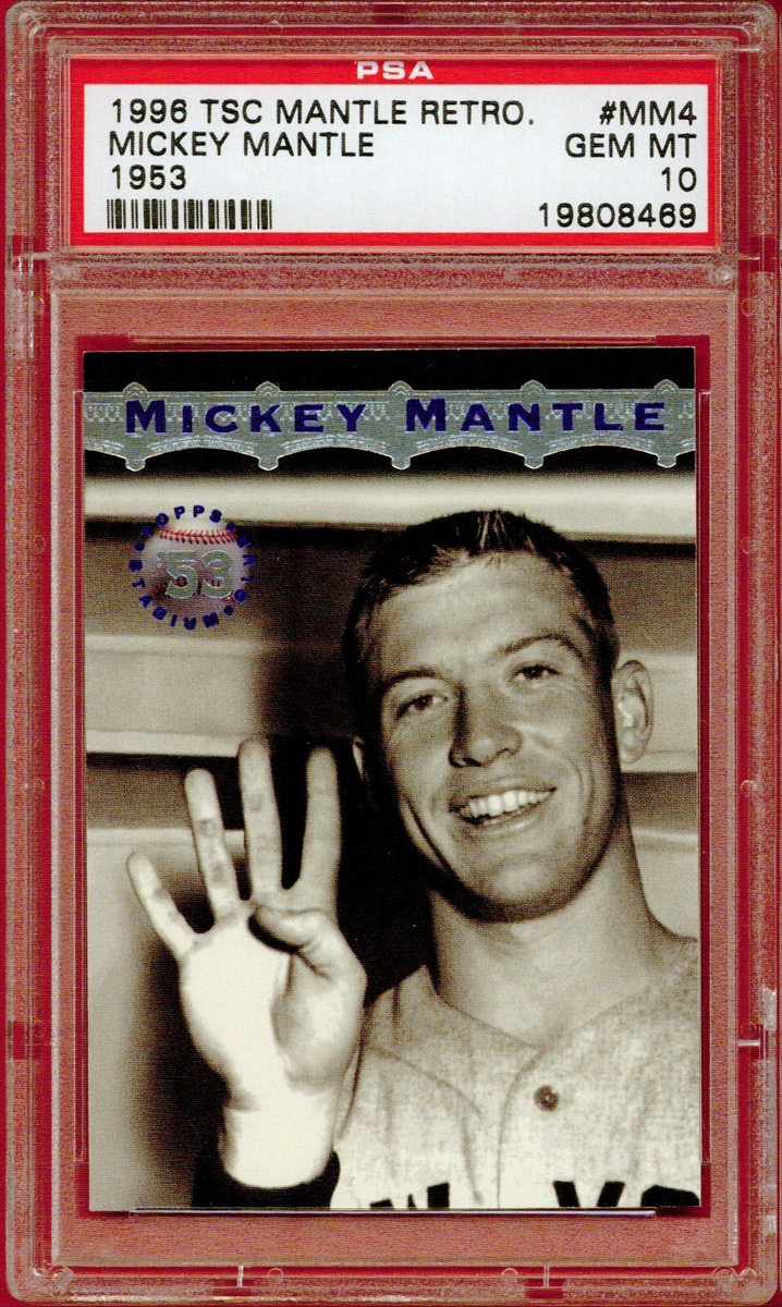 1996 Stadium Club Mantle #MM2 Mickey Mantle with Game-Used Baseball Bat  (BCCG 10)