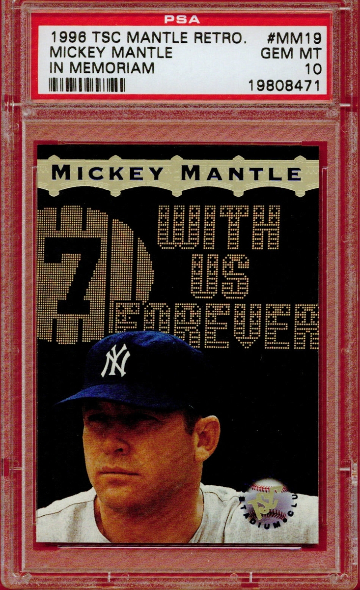 1996 Stadium Club Mantle #MM2 Mickey Mantle with Game-Used Baseball Bat  (BCCG 10)