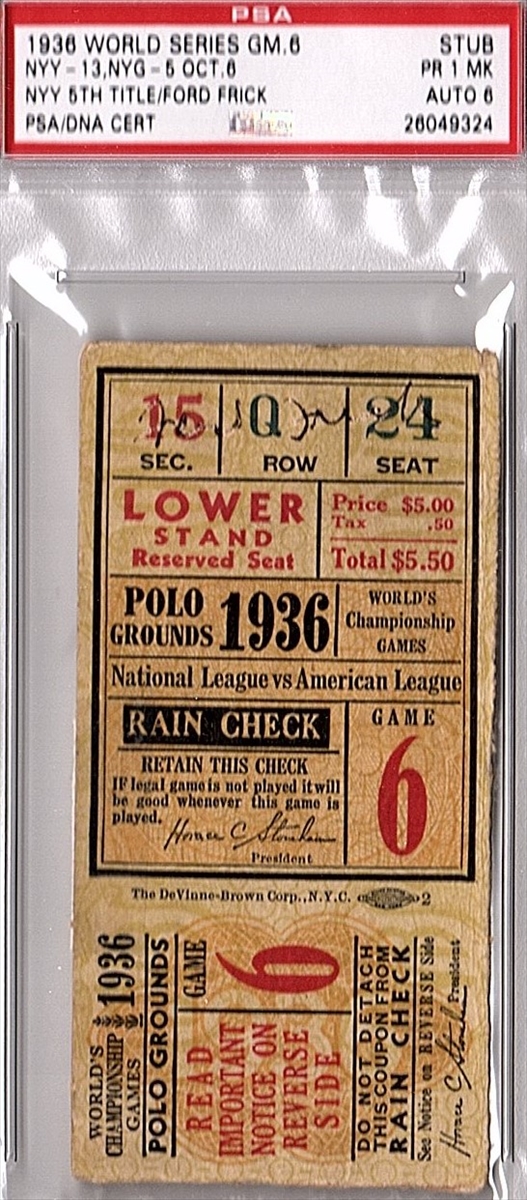 1932 WORLD SERIES Game 4 Ticket Yankees WIN 4th Title & Babe Ruth Last WS  PSA