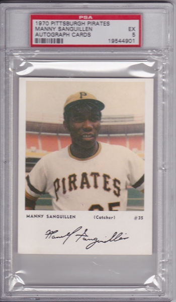 Autographed MANNY SANGUILLEN Pittsburgh Pirates 1970 Topps Card