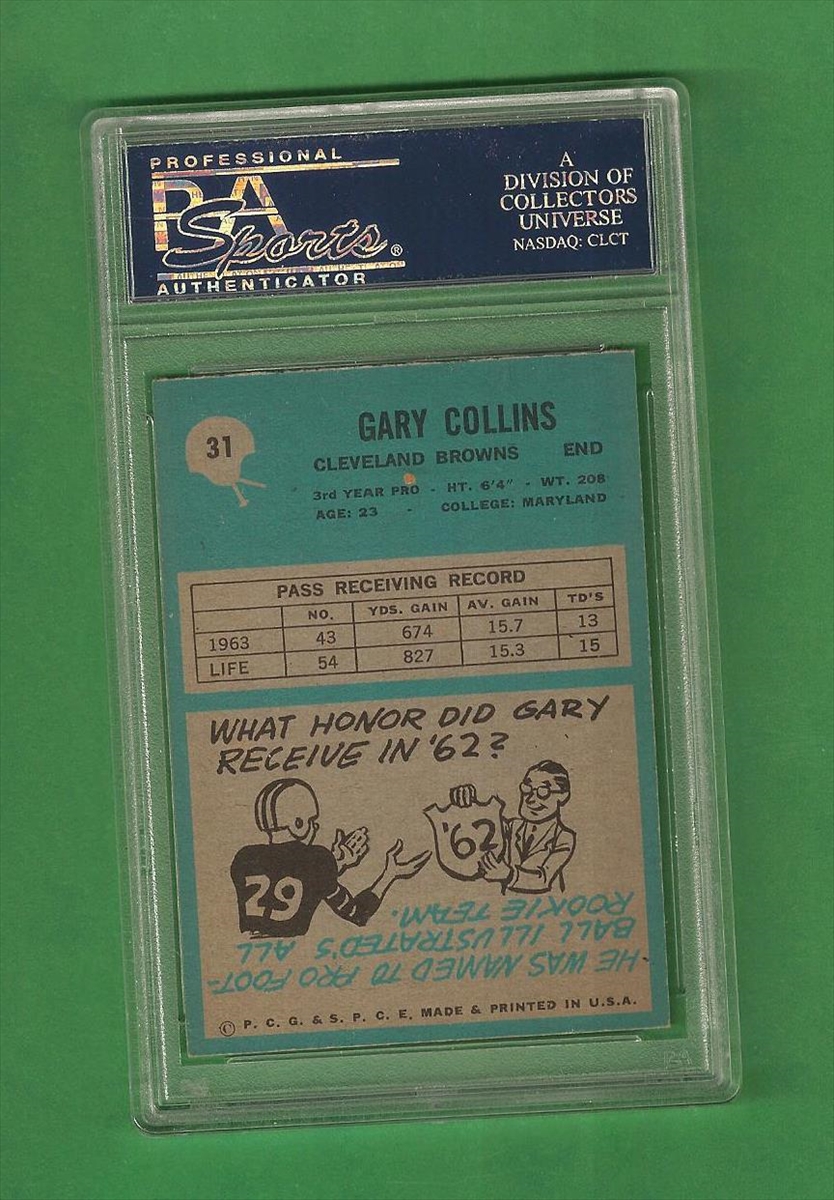 GARY COLLINS 1964 PHILADELPHIA ROOKIE SIGNED AUTOGRAPHED CARD CLEVELAND  BROWNS