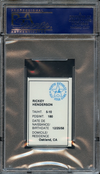Rickey Henderson 1982 AS Game Program Insert 