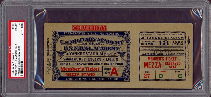 1930 Army Navy Football Ticket Stub Yankee Stadium Box Seat December 13