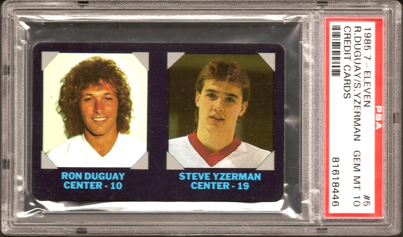 hockey steve yzerman master set j j s collection steve yzerman 1985 7 eleven credit cards 5 r duguay s yzerman