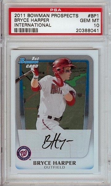 Bryce Harper Rookie 2011 Bowman Prospects Green #BP1 BGS 9.5 (9.5 9 9.5 9.5)