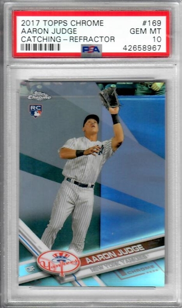 2017 Topps Chrome 169 Aaron Judge Catching RC Rookie PSA 8 