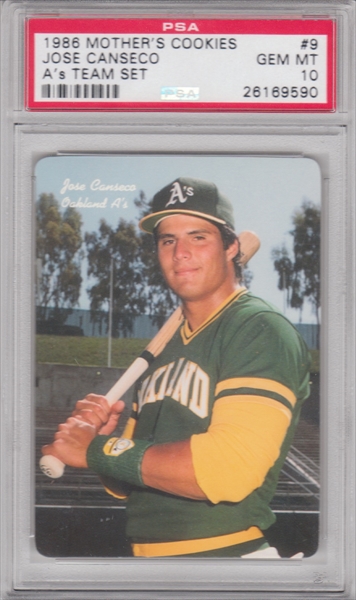 A Jose Canseco rookie card frrom a Mother's Cookies baseball card