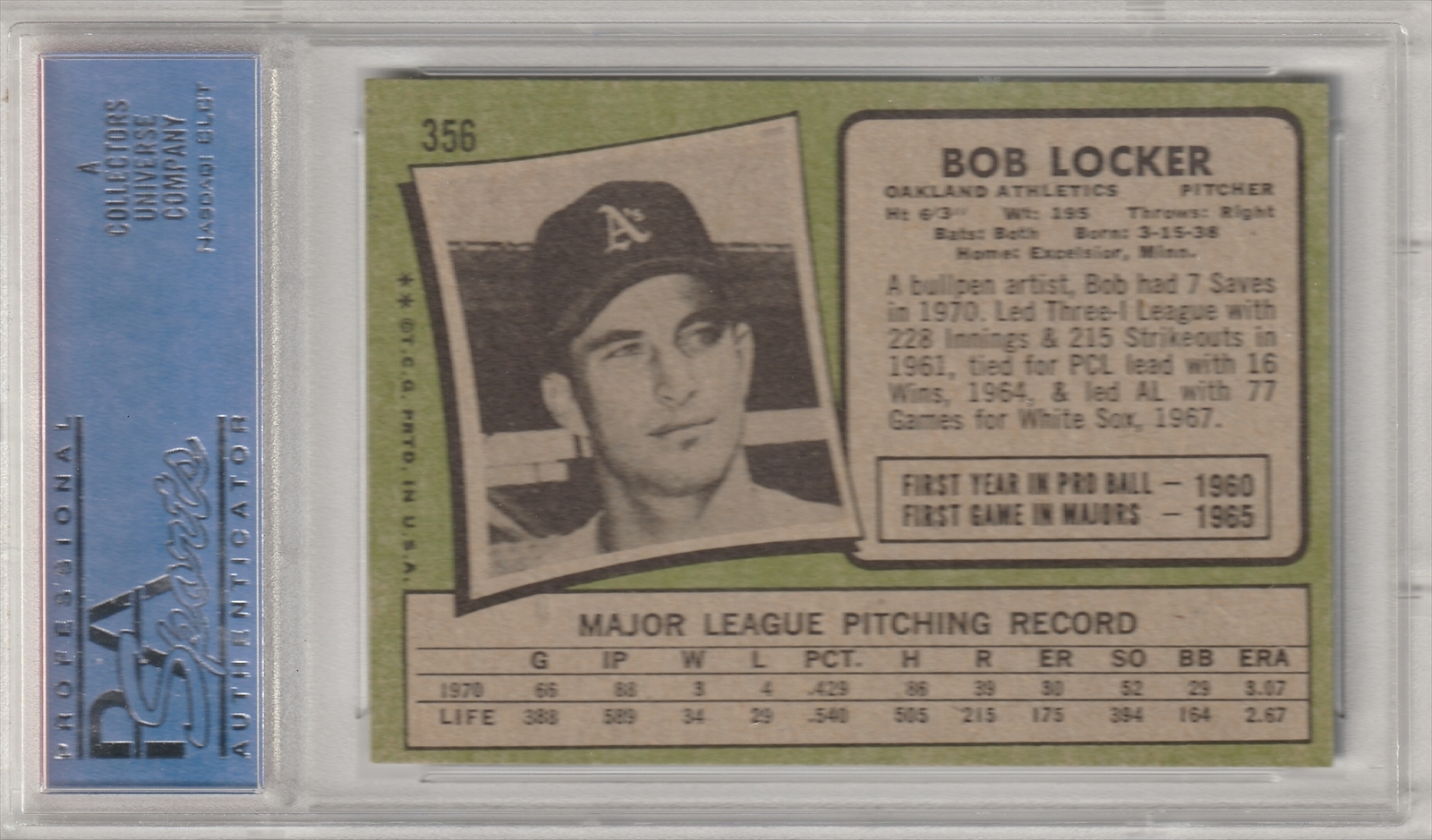  1971 Topps # 356 Bob Locker Oakland Athletics