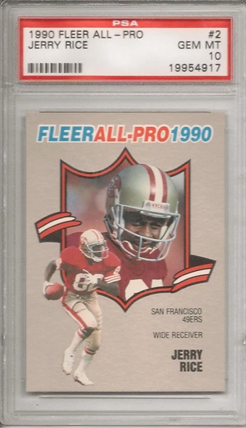 1996 SELECT #199 JERRY RICE 49ERS HOF CHECKLIST POP 5 PSA 10 F3687390-404 -  4 Sharp Corners